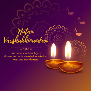 Nutan Varshabhinandan greeting with lit diyas and decorative background
