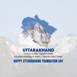 Image depicting the map of Uttarakhand with mountains and text celebrating Uttarakhand Foundation Day