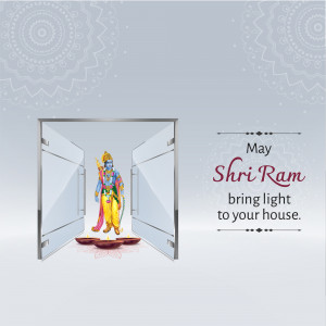 Illustration of Lord Rama entering a home with a Diwali lamp, wishing a bright future.
