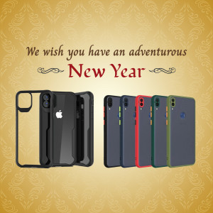 Assortment of phone cases with a New Year greeting