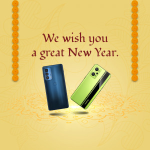 Smartphone with New Year wishes and decorations