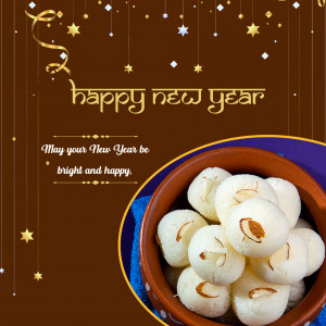 A bowl of Rasgulla with New Year decorations