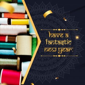 Colorful spools of thread and New Year's greeting