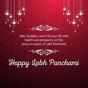 Labh Panchami greeting card with decorative lamps and text