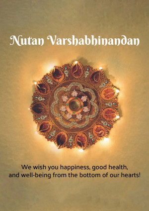 Diya arrangement with text 'Nutan Varshabhinandan' and a New Year wish.