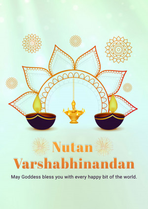 Diwali style illustration with a lamp and floral motifs, wishing a Happy New Year.