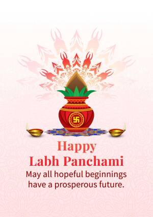 Image depicting a traditional Labh Panchami celebration with a decorated pot and auspicious symbols.