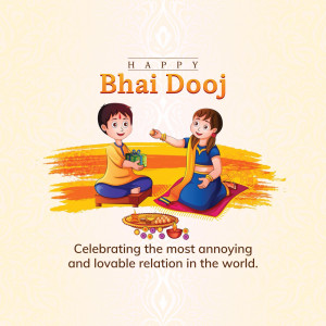 Illustration of a brother and sister celebrating Bhai Dooj