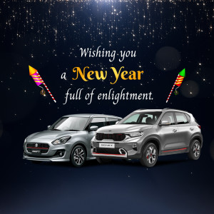 New Year greeting with Maruti Suzuki Swift and Kia Sonet cars