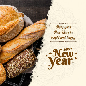 Assortment of bread with a New Year greeting