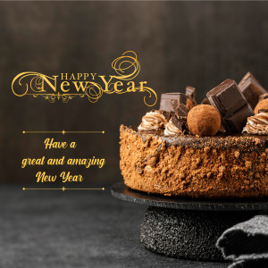 Chocolate cake with 'Happy New Year' text for New Year celebrations