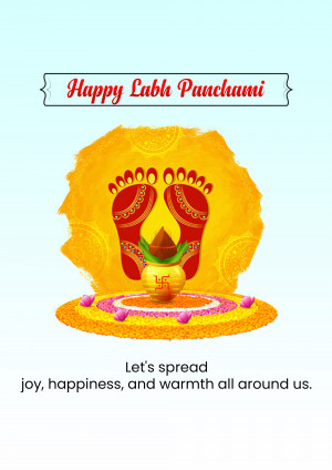 Labh Panchami greeting card with footprints and a pot