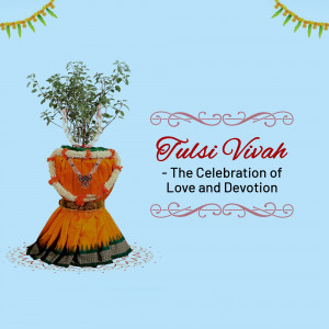 Image depicting Tulsi Vivah, a Hindu ceremony celebrating the marriage of the Tulsi plant to Lord Krishna.