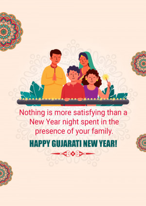Family celebrating Gujarati New Year with a diya