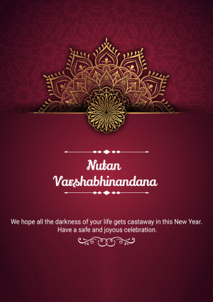 Golden mandala design with 'Nutan Varshabhinandana' text for New Year wishes.