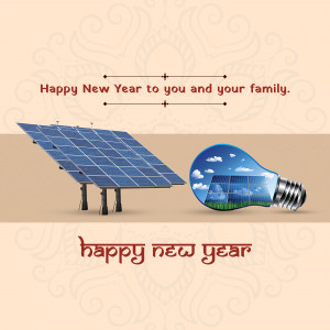 Solar panel and lightbulb with a New Year greeting