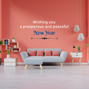 Living room with New Year greeting