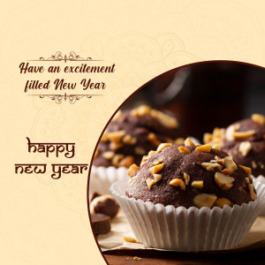Chocolate cupcakes with nuts and a New Year greeting