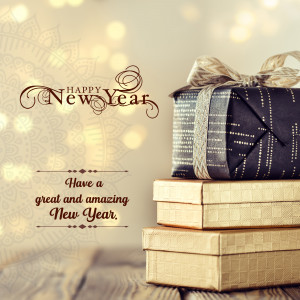 Gift boxes with 'Happy New Year' text