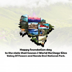 Image depicting Jammu and Kashmir map filled with pictures of its World Heritage Sites and celebrating Foundation Day.