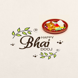 Illustration of a traditional Bhai Dooj thali with sweets and decorative elements.