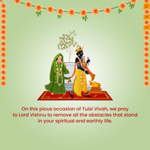 Illustration of Lord Krishna and Tulsi plant for Tulsi Vivah