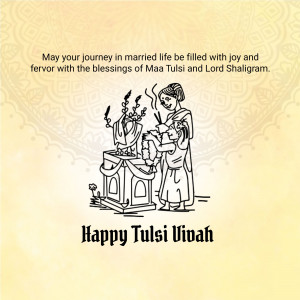 Illustration of a Tulsi plant being married with a deity, celebrating Tulsi Vivah.