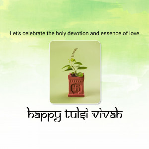 Image depicting a Tulsi plant in a pot with text 'Happy Tulsi Vivah'