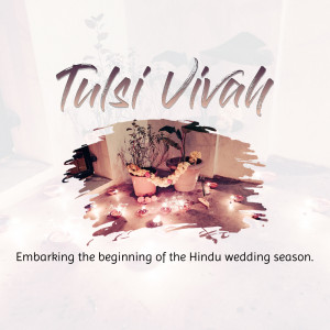 Tulsi Vivali ceremony with plants, flowers, and candles