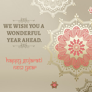 Gujarati New Year greeting card with floral designs