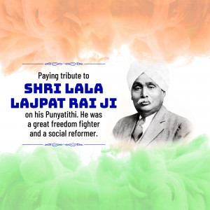 Image of Lala Lajpat Rai with Indian flag colors in the background