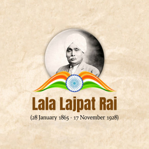 Portrait of Lala Lajpat Rai with Indian flag colors and birth/death dates