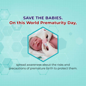 Image depicting a healthcare worker caring for a premature baby with text promoting World Prematurity Day.