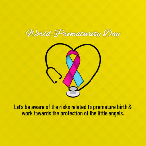 World Prematurity Day illustration with a heart, stethoscope, and ribbon.
