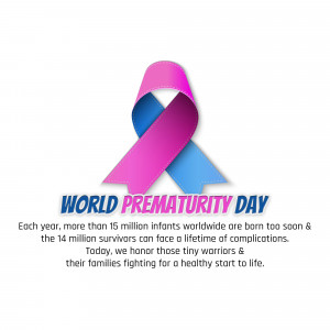 Pink and blue ribbon with text for World Prematurity Day