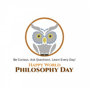 Owl illustration with text 'Happy World Philosophy Day'