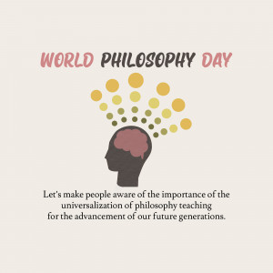 Illustration for World Philosophy Day featuring a brain silhouette and text.