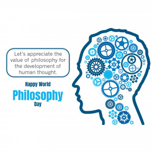 Illustration of a human head filled with gears and cogs, representing thought and philosophy.