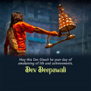 A person performing a ritual with a large, ornate oil lamp during Dev Deepawali.