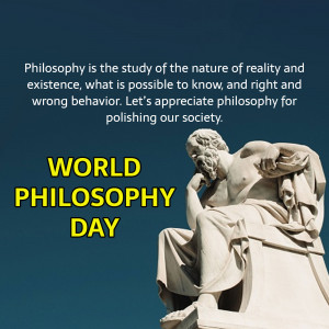 Image of a statue of a philosopher with text celebrating World Philosophy Day.