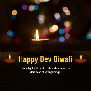 Diya lights with Happy Dev Diwali text