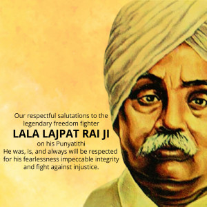 Portrait of Lala Lajpat Rai, a prominent Indian freedom fighter.