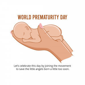Illustration of hands cradling a premature baby with text 'World Prematurity Day'