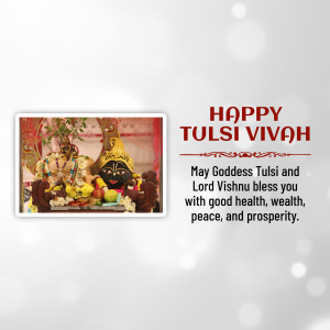 Image depicting the Tulsi Vivah ceremony with a decorated Tulsi plant and idols of Lord Vishnu and Goddess Tulsi.