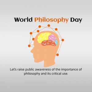 Illustration for World Philosophy Day featuring a brain inside a human head silhouette.
