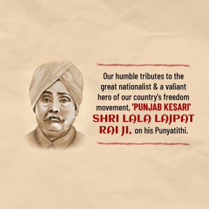Portrait of Lala Lajpat Rai with tribute text