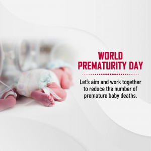 Premature baby in an incubator with World Prematurity Day message