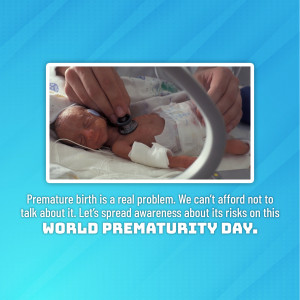 A doctor examining a premature baby with a stethoscope, promoting awareness for World Prematurity Day.