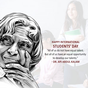 Portrait of Dr. APJ Abdul Kalam with a quote for International Students' Day