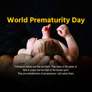 Hands cradling a premature baby with text 'World Prematurity Day'